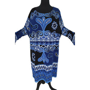 I-N-C Woman's Blue Geometric Shift Dress Size 3X Stretch Long Sleeve Basic SNAG